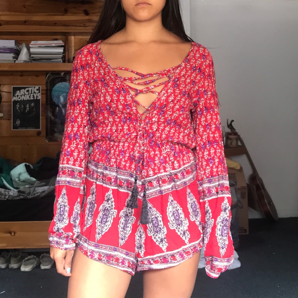 Mura boutique red lace up romper